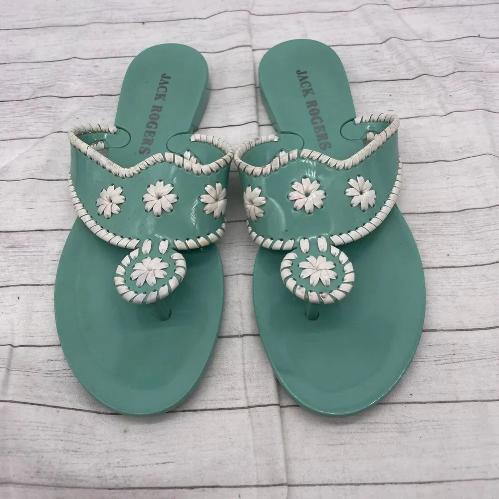 Jack Rogers Womens Mint Green (blueish)  White Sandals Size US 6 Hard Plastic - Picture 6 of 10